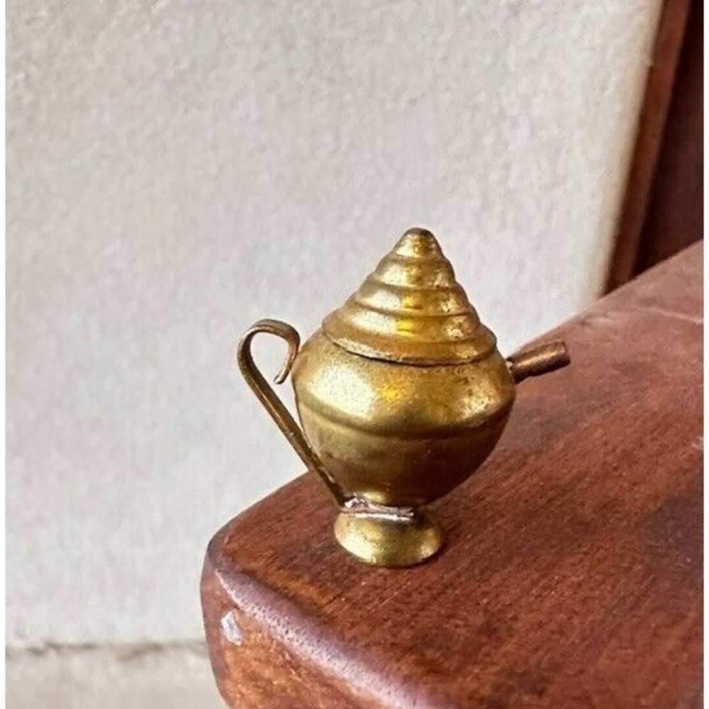 Vintage 1960s Miniature Brass Teapot Cofee Pot with Cone Lid 1.25"